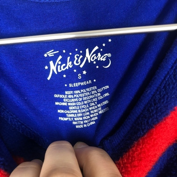 Nick & Nora Sock Monkey Zip Up Onesie Sleepwear Pajamas One Piece Small Red Blue - Picture 9 of 10